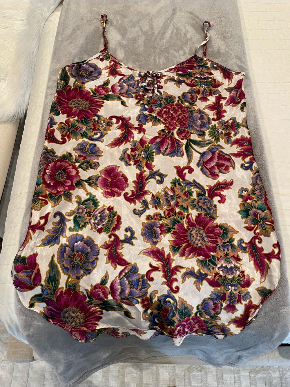Floral Satin Cami in Cream with Burgundy & Purple Print